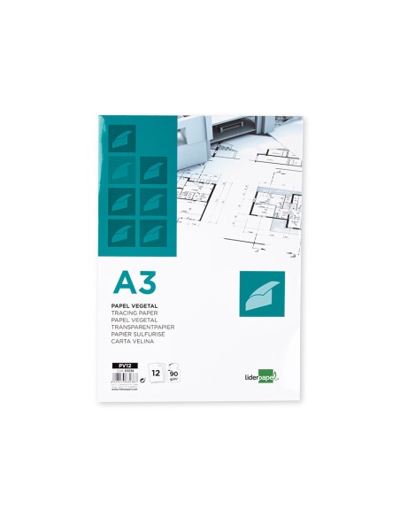 Papel vegetal liderpapel a3 90gr 297x420mm sobre de 12 hojas