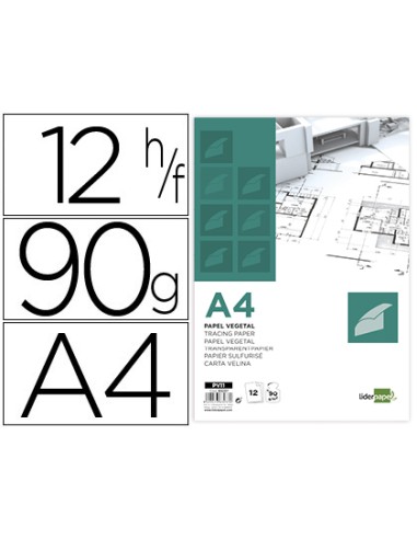 Papel vegetal liderpapel a4 90gr 210x297mm...