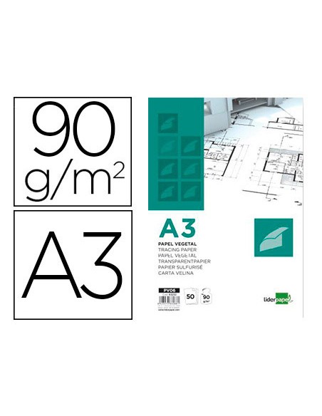 Bloc papel vegetal liderpapel encolado 50 hojas 297x420 mm 90 g