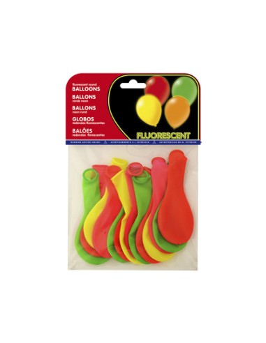 Globo 100% latex biodegradable fluorescente bolsa de 15 unidades colores surtidos