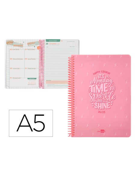 Agenda escolar liderpapel año 24 - 25 escolar basic rosa día página a5
