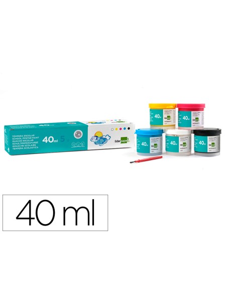 Tempera escolar liderpapel 40 ml caja 5 colores surtidos + pincel