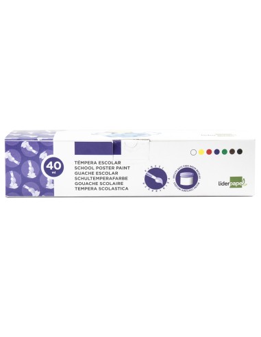 Tempera escolar liderpapel 40 ml caja 7 colores...