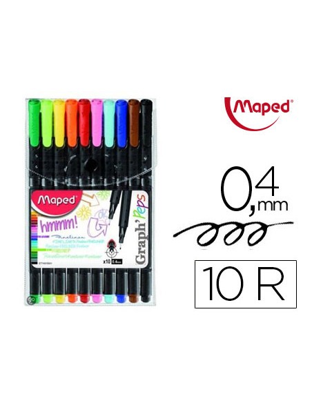 Rotulador maped punta de metal graph peps fine liner compact estuche de 10 colores surtidos
