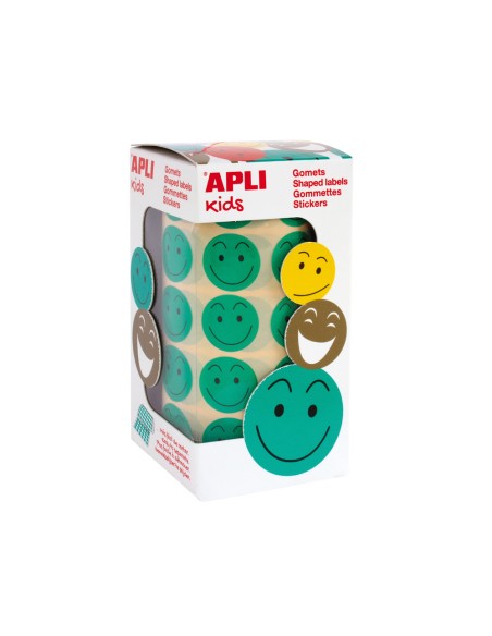 Gomets apli autoadhesivo smile verde cara feliz rollo de 900 unidades