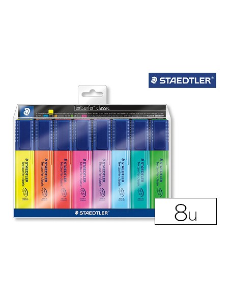 Rotulador staedtler textsurfer 364 fluorescente bolsa de 6 unidades colores surtidos + 2 regalo