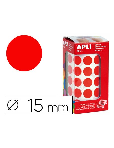 Gomets autoadhesivos circulares 15 mm rojo rollo de 2832 unidades