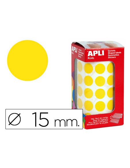 Gomets autoadhesivos circulares 15 mm amarillo en rollo con 2832 unidades