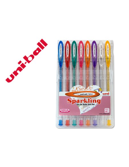 Boligrafo uni ball um-120 signo 1 mm tinta gel estuche de 8 colores con purpurina