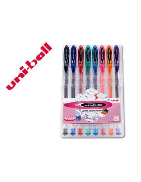 Boligrafo uni ball um-120 signo 0,7 mm tinta gel estuche de 8 colores basicos