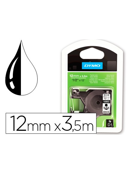 Cinta dymo negro blanco 12mm x3,5 m d1 nylon