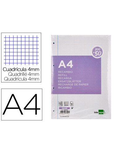 Recambio liderpapel a4 200+50 hojas 90gr cuadro...
