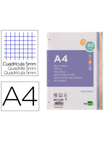 Recambio liderpapel a4 200+50 hojas 90gr cuadro...