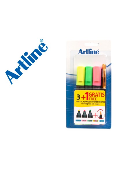 Rotulador artline fluorescente ek-660 blister de 3 unidades + 1 boligrafo serie 7000 sin cargo