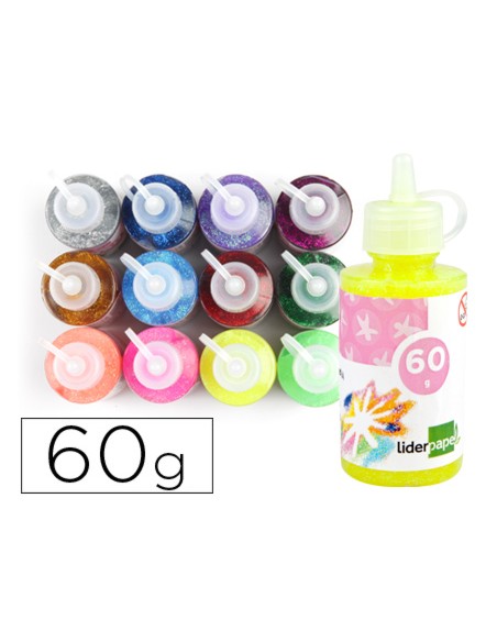 Purpurina pegamento liderpapel fantasia colores metalicos surtidos bote de 60 gr