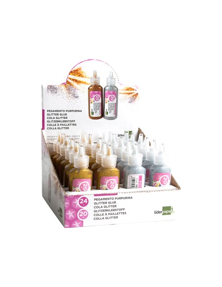 Purpurina pegamento liderpapel fantasia colores metalicos oro y plata bote de 20 gr