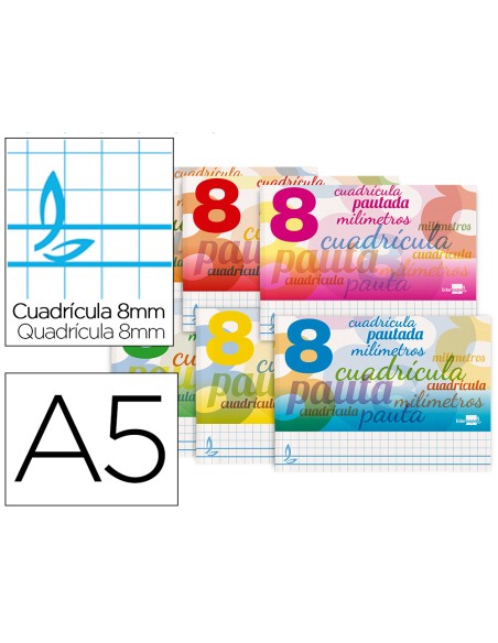 Libreta liderpapel pautaguia tapa cartoncillo 32 hojas din a5 70gr cuadriculado pautado 8 mm apaisado con margen