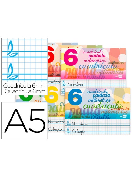 Libreta liderpapel pautaguia tapa cartoncillo 32 hojas din a5 70 gr cuadriculado pautado 6 mm apaisado