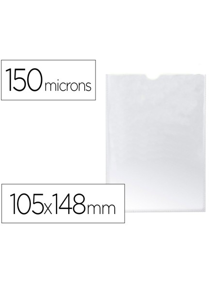 Funda portadocumento q-connect din a6 150 micras pvc transparente con uñero 105x148 mm