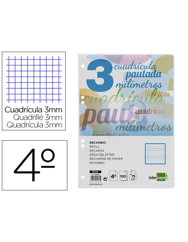 Recambio liderpapel a5 pautaguia 100 hojas 75gr...