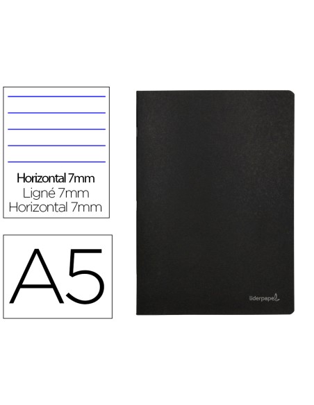 Libreta liderpapel tapa negra a5 80 hojas 60gr horizontal con doble margen