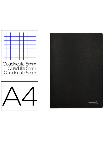 Libreta liderpapel tapa negra a4 80 hojas 60gr cuadro 5mm con doble margen