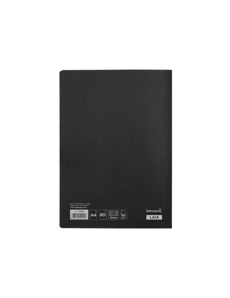 Libreta liderpapel tapa negra a4 80 hojas 60gr cuadro 5mm con doble margen