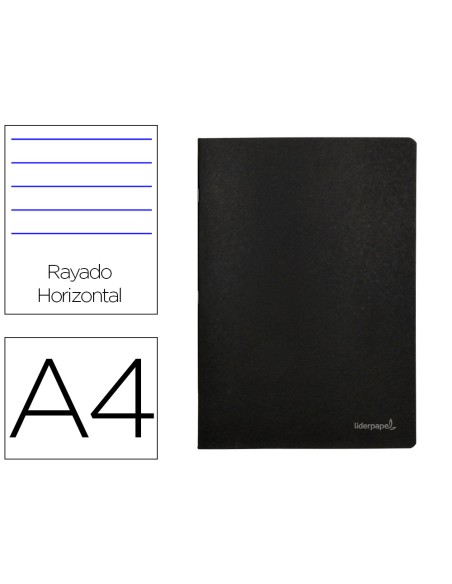 Libreta liderpapel tapa negra a4 80 hojas 60gr horizontal con doble margen