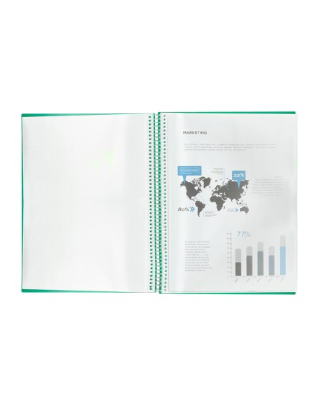 Carpeta liderpapel escaparate con espiral 30 fundas polipropileno din a4 verde