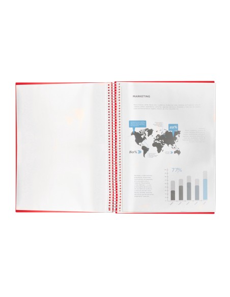 Carpeta liderpapel escaparate con espiral 30 fundas polipropileno din a4 rojo
