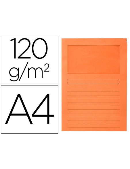 Subcarpeta cartulina q-connect din a4 naranja con ventana transparente 120 g/m2
