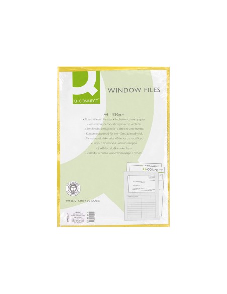 Subcarpeta cartulina q-connect din a4 amarilla con ventana transparente 120 g/m2