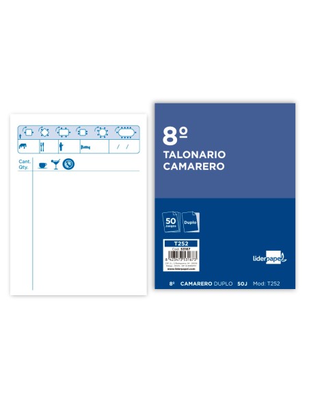 Talonario liderpapel camarero octavo original y copia t252 zig zag