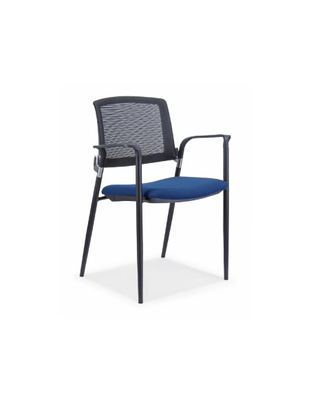 Silla rocada confidente brazos fijos estructura metalica asiento tela ignifuga azul respaldo malla