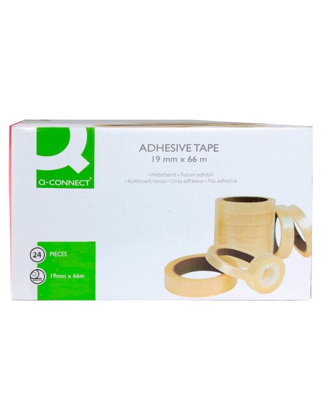 Cinta adhesiva q-connect transparente 66 m x 19 mm encelofanada