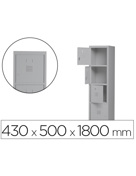 Taquilla metalica rocada 400 1 modulo x 4 puertas gris 430x500x1800 mm