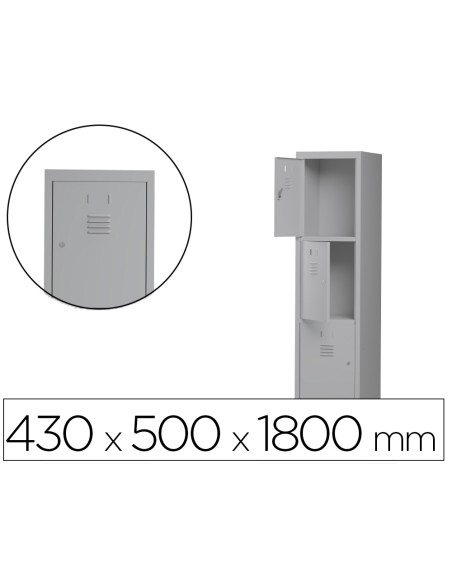 Taquilla metalica rocada 400 1 modulo x 3 puertas gris 430x500x1800 mm