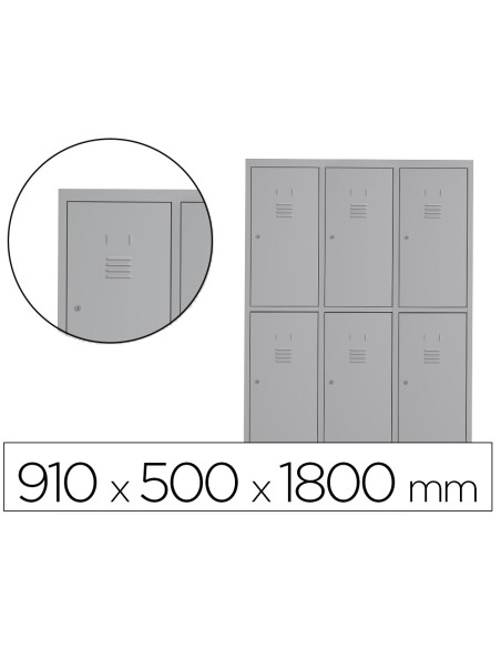 Taquilla metalica rocada 300 3 modulos x 2 puertas gris 910x500x1800 mm