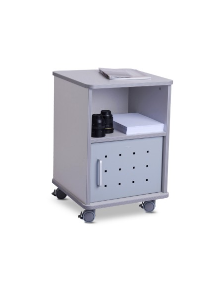 Mesa auxiliar rocada rd-4030 para fotocopiadoras/fax melamina con ruedas y puerta metalica gris 47x49x68 cm