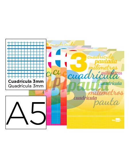 Libreta liderpapel pautaguia tapa cartoncillo 32 hojas din a5 70gr cuadriculado pautado 3 mm con margen