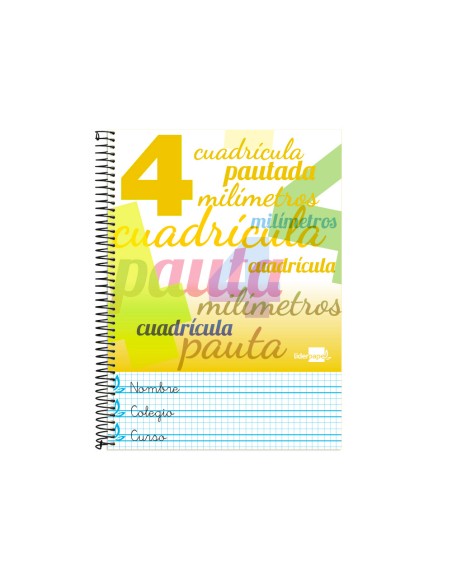 Cuaderno espiral liderpapel folio pautaguia tapa blanda 80h 75gr cuadro pautado 4mm co lores surtidos