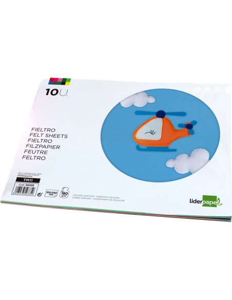 Bloc trabajos manuales liderpapel fieltro 240x315mm 10 hojas colores surtidos