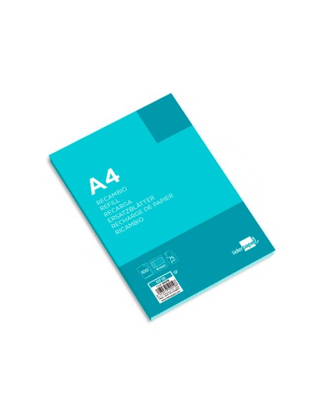 Recambio liderpapel a4 100 hojas 75gr cuadro 4mm con margen 4 taladros