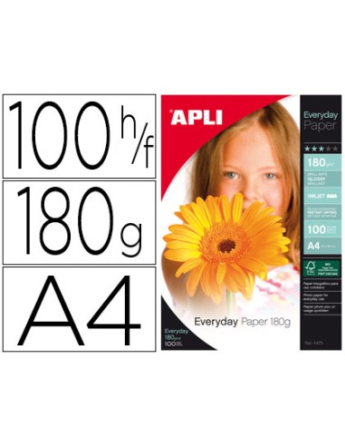 Papel fotografico apli glossy din a4 pack 100...