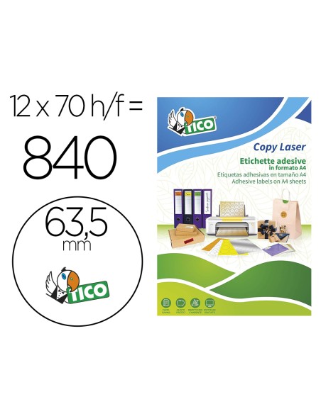 Etiqueta adhesiva tico amarill o fluorescentes permanente fsclaser/inkjet/fotocopia redonda63,5 mm caja de 840 unidades