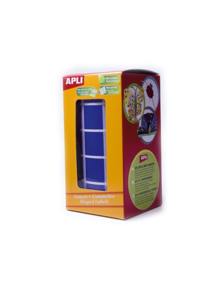 Gomets autoadhesivos cuadrados 20x20 mm azul rollo de 1770 unidades