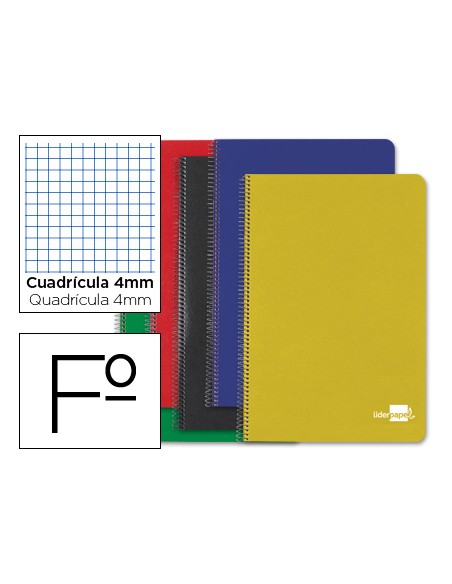 Cuaderno espiral liderpapel a4 tapa dura 80h 75 gr cuadro 4mm con margen surtidos