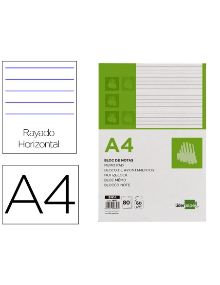 Bloc notas liderpapel horizontal a4 80 hojas 60g/m2