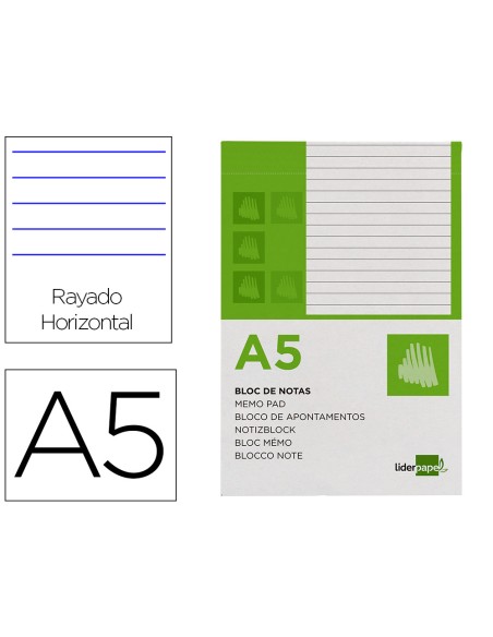 Bloc notas liderpapel horizontal a5 80 hojas 60g/m2 perforado
