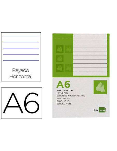Bloc notas liderpapel horizontal a6 80 hojas 60g/m2 perforado